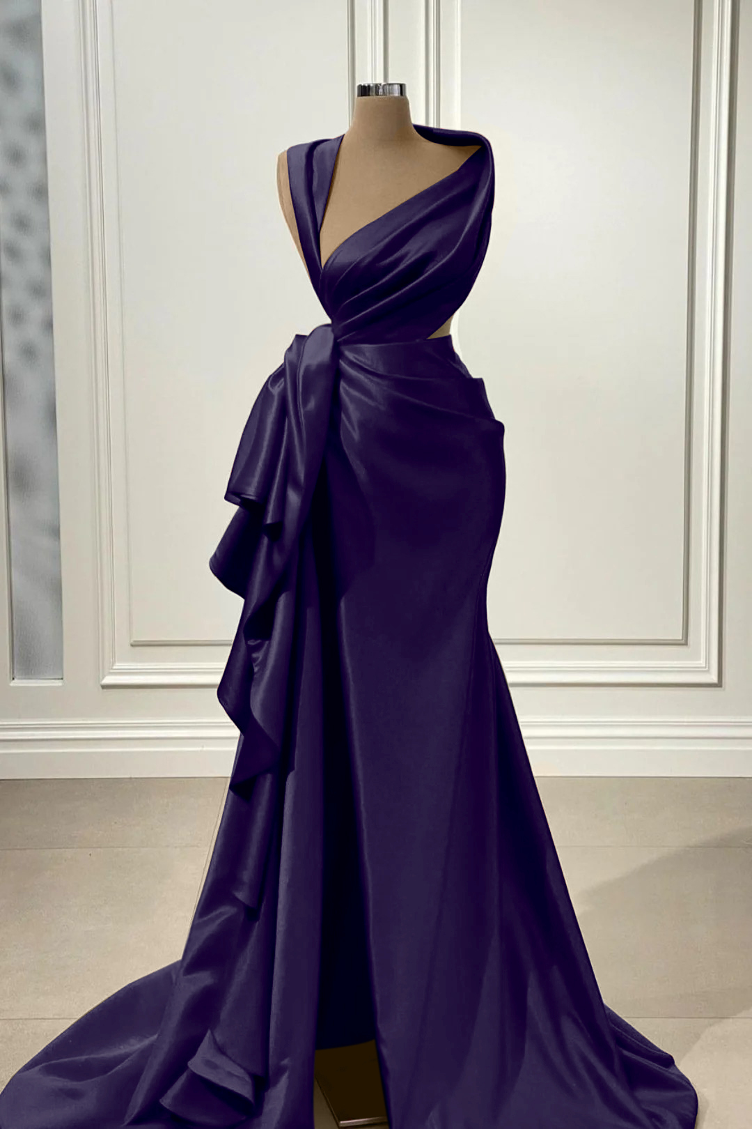 Elegant Red Charmeuse Sleeveless Long Prom Dress With High Slit