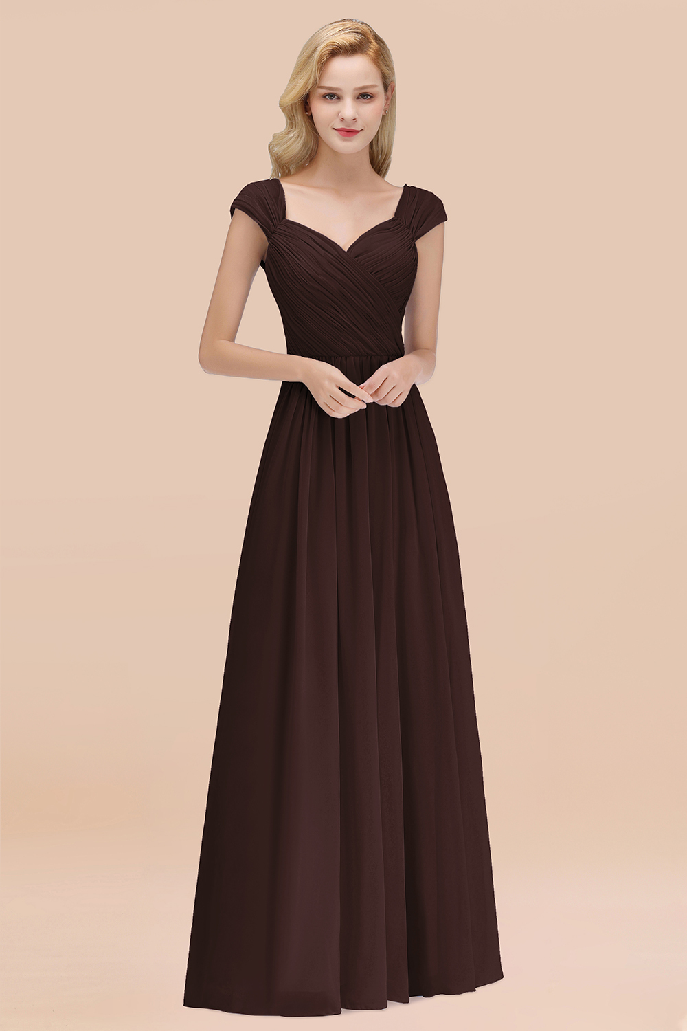 BMbridal Modest Chiffon Sweetheart Sleeveless Affordable Bridesmaid Dresses with Ruffles-BMbridal