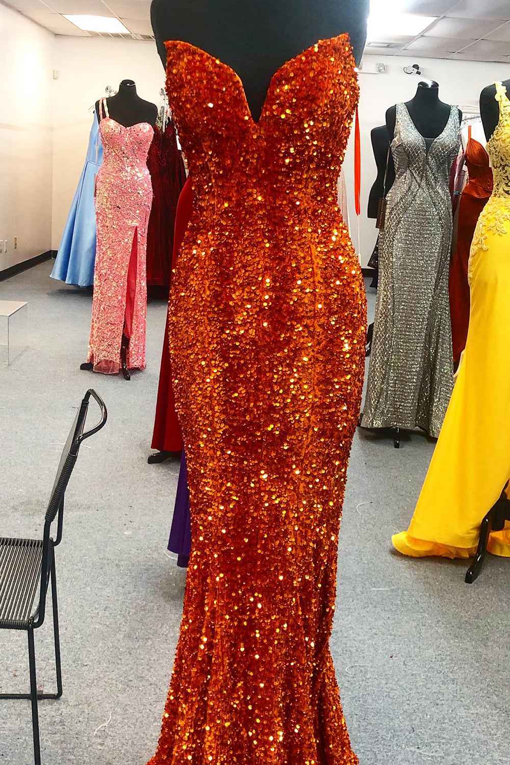 Sparkly Gold Sweetheart Mermaid Long Sequin Prom Dress