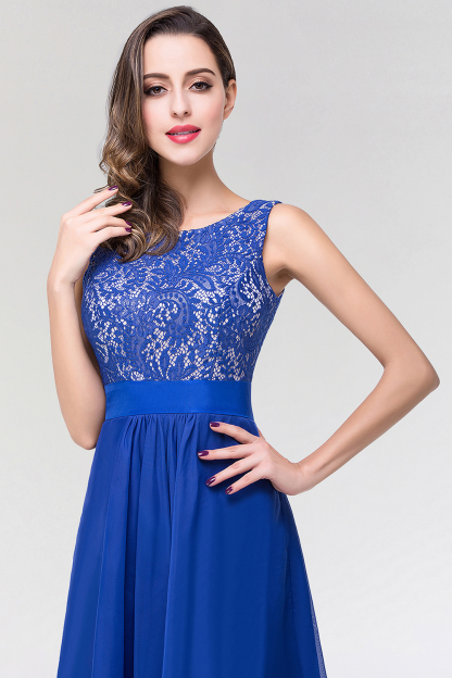 BMbridal Elegant Lace Jewel Long Chiffon Bridesmaid Dress with Asymmetric Hemline-BMbridal