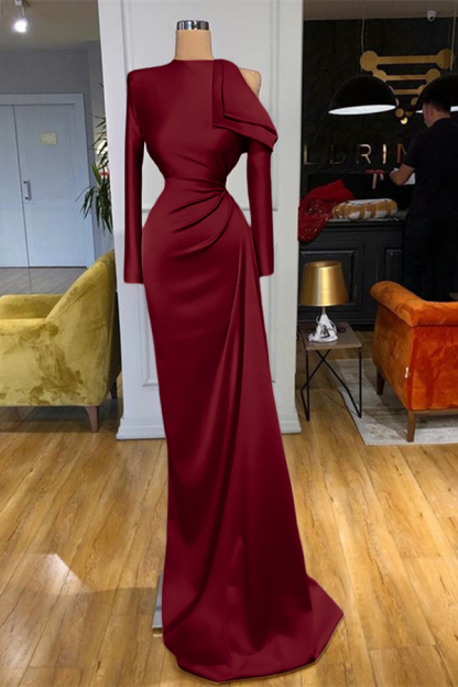 Charming High Neck Champagne Prom Dress Mermaid Long Sleeves With Pleated