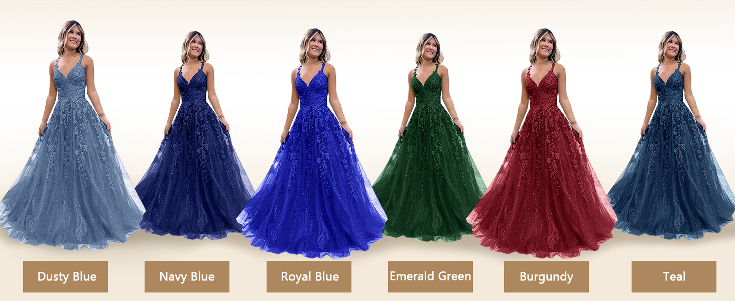 Sparkly Tulle Lace Appliques Prom Dresses Long with Slit for Women