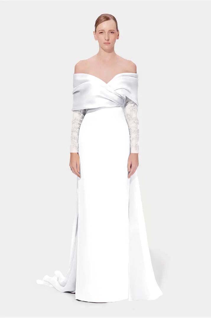 Off the Shoulder Long Sleeves Long Mermaid Prom Dress With Appliques