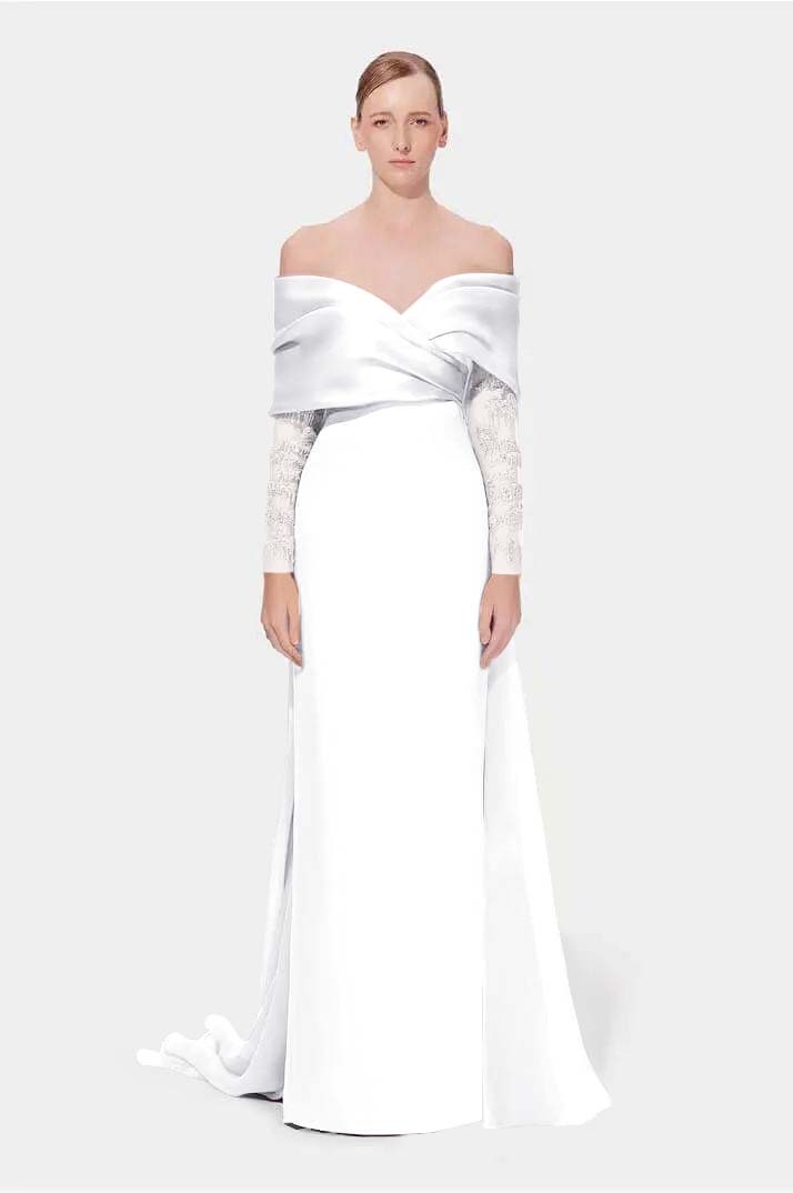 Off the Shoulder Long Sleeves Long Mermaid Prom Dress With Appliques