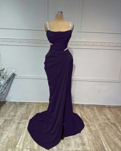 Straps Sleeveless Long Mermaid Prom Dress With Pleated Sequins