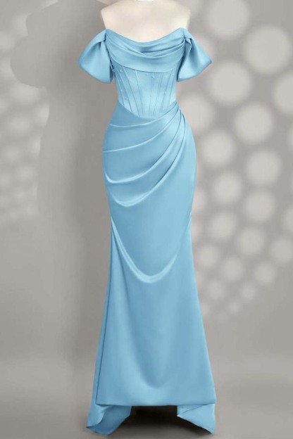 Off the Shoulder Sleeveless Mermaid Long Prom Dress With Pleated