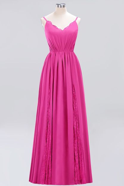 BMbridal Elegant Spaghetti Straps Long Bridesmaid Dress Lace V-Neck Maid of Honor Dress-BMbridal