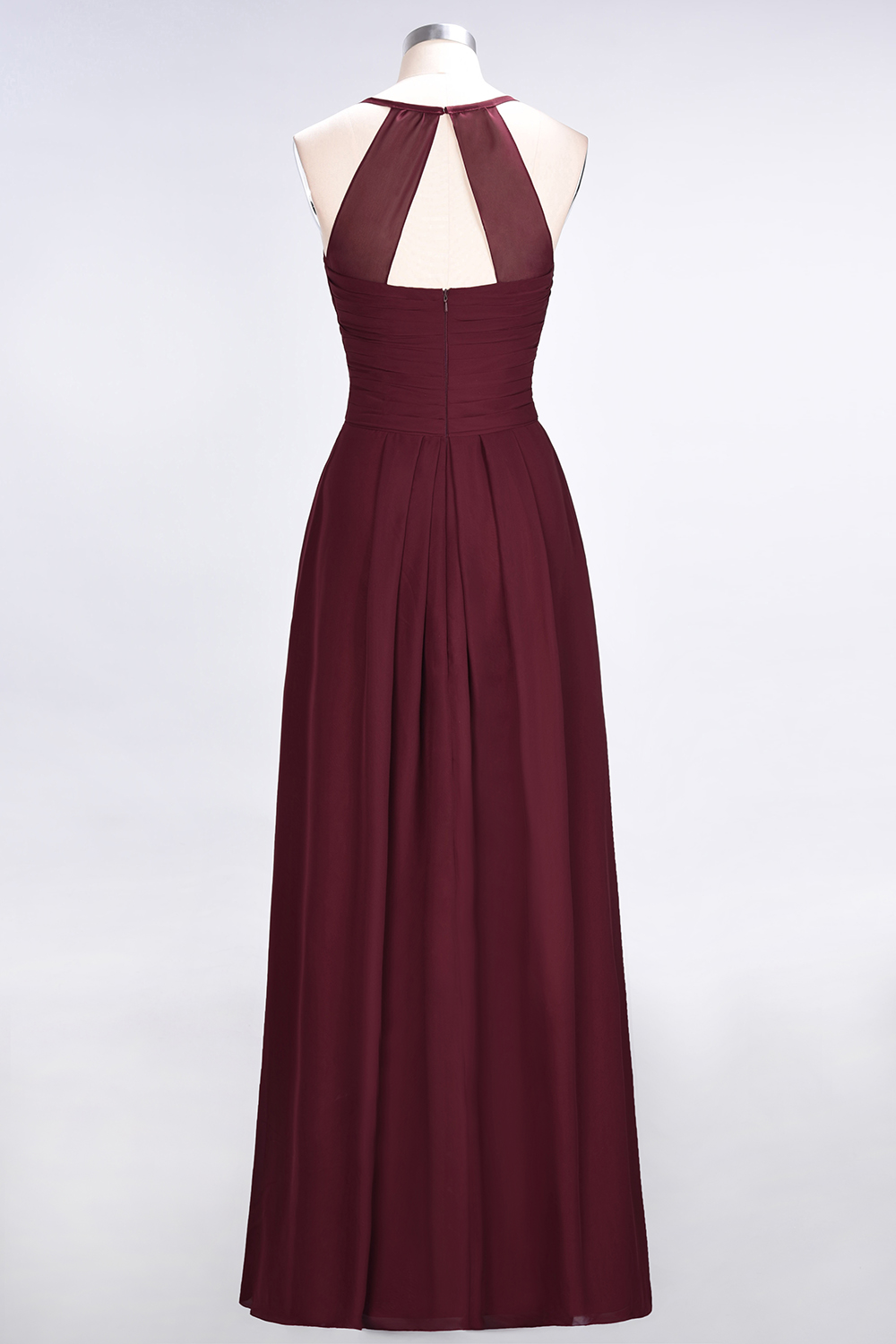 BMbridal Affordable Spaghetti Straps V-Neck Burgundy Chiffon Bridesmaid Dress with Keyhole Back-BMbridal