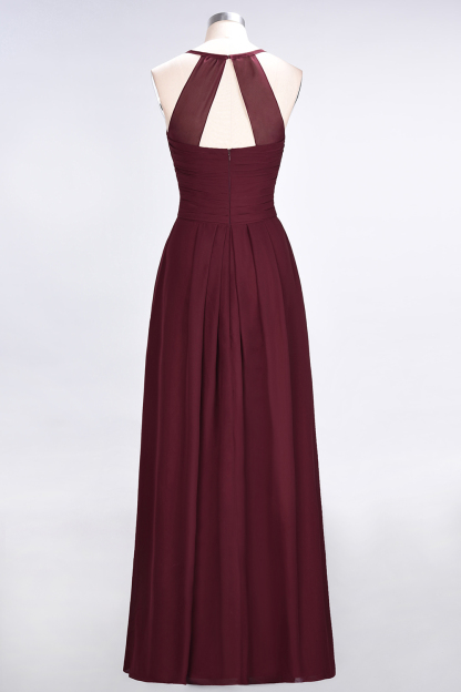 BMbridal Affordable Spaghetti Straps V-Neck Burgundy Chiffon Bridesmaid Dress with Keyhole Back-BMbridal