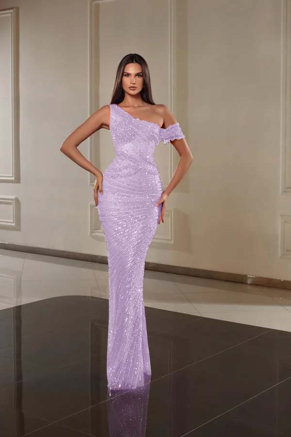 One Shoulder Sleeveless Long Mermaid Prom Dress With Beading