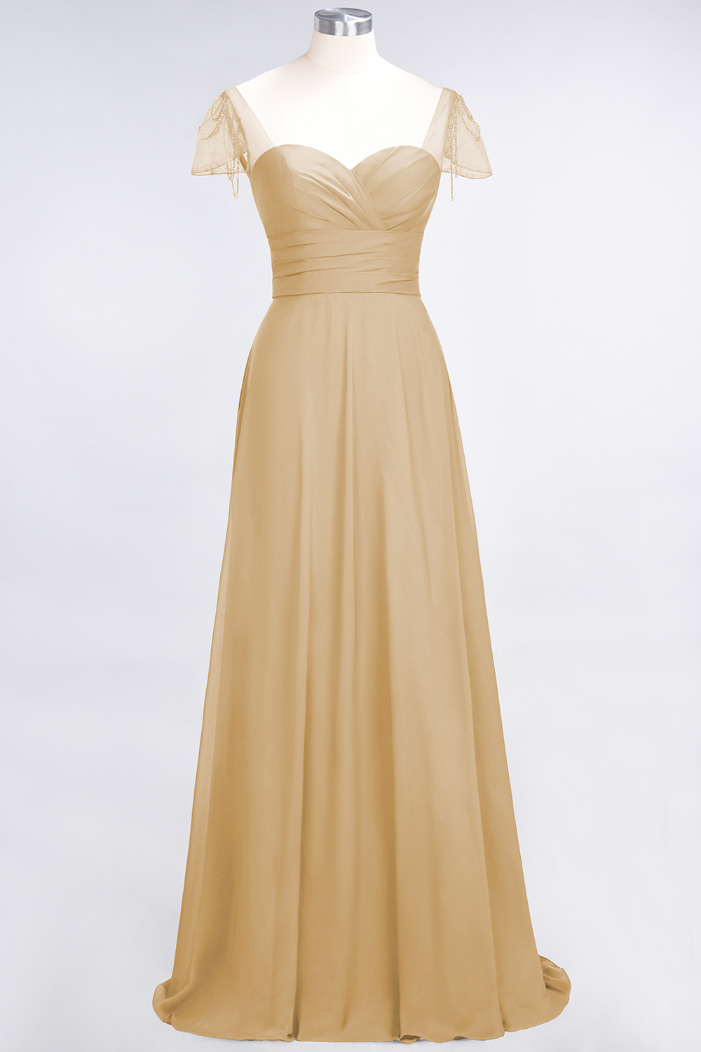 BMbridal Chic Chiffon Sweetheart Cap-Sleeves Ruffle Bridesmaid Dresses with Beadings-BMbridal