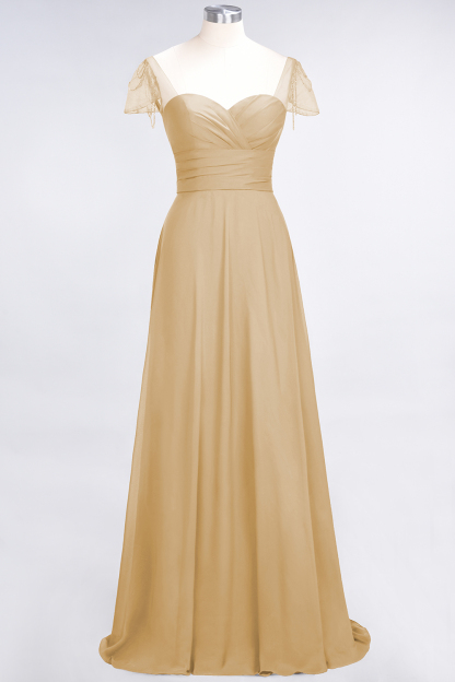 BMbridal Chic Chiffon Sweetheart Cap-Sleeves Ruffle Bridesmaid Dresses with Beadings-BMbridal