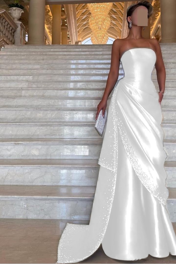 Chic Strapless Sleeveless Long Prom Dress With Pleated Beading