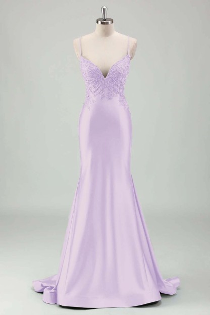 Spaghetti Strap Sleeveless Long Mermaid Prom Dress With Appliques