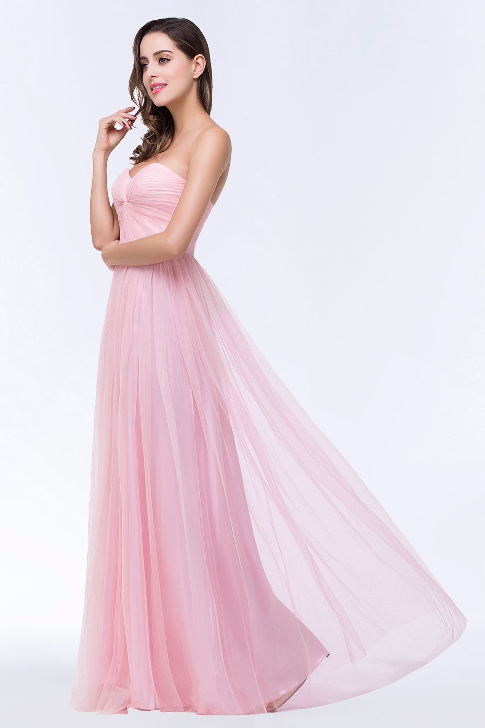 BMbridal Chic Tulle Ruffle Strapless Sweetheart Floor-Length Bridesmaid Dresses-BMbridal