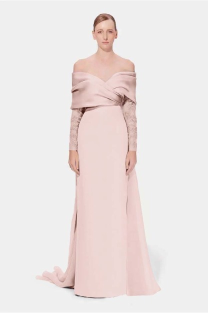 Off the Shoulder Long Sleeves Long Mermaid Prom Dress With Appliques