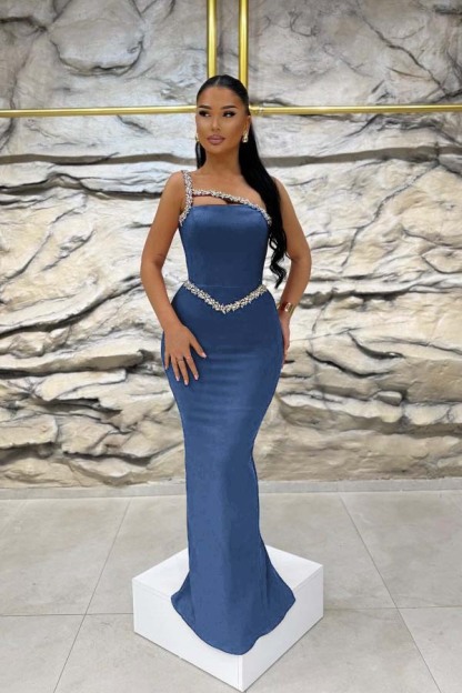 Sleeveless One Shoulder Long Mermaid Prom Dress With Beading