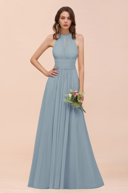 BMbridal Elegant Chiffon Jewel Ruffle Champagne Affordable Bridesmaid Dress Online-BMbridal