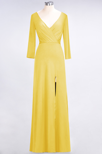 BMbridal Popular Spandex Long-Sleeves Burgundy Bridesmaid Dresses with Side-Slit-BMbridal