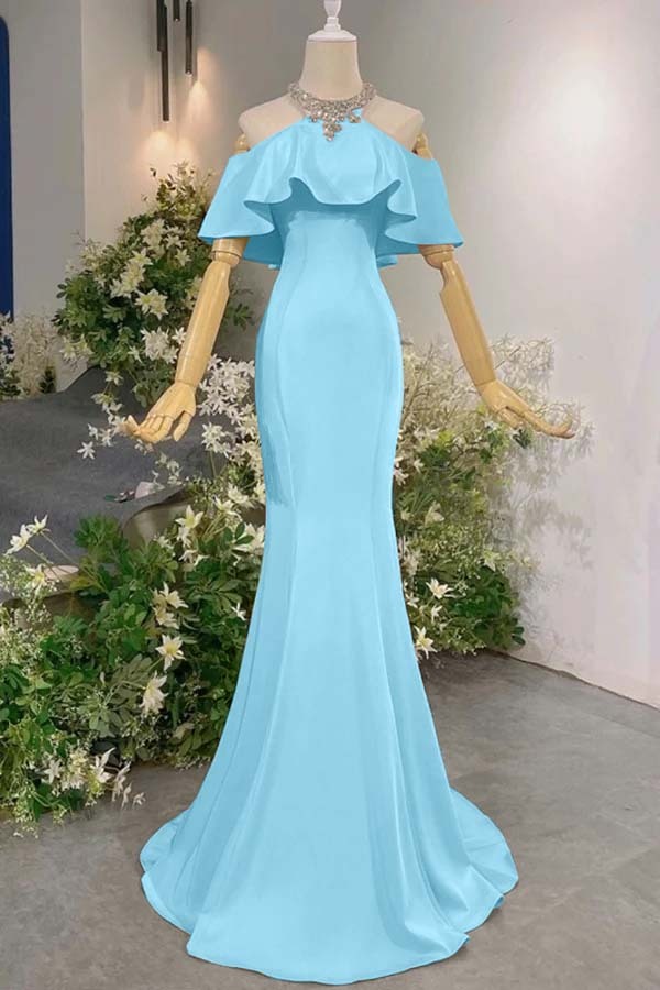 Sleeveless Off the Shoulder Long Mermaid Prom Dress With Pleated