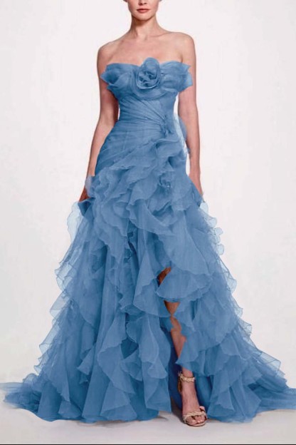 Strapless Sleeveless Long High Split Prom Dress With Pleated