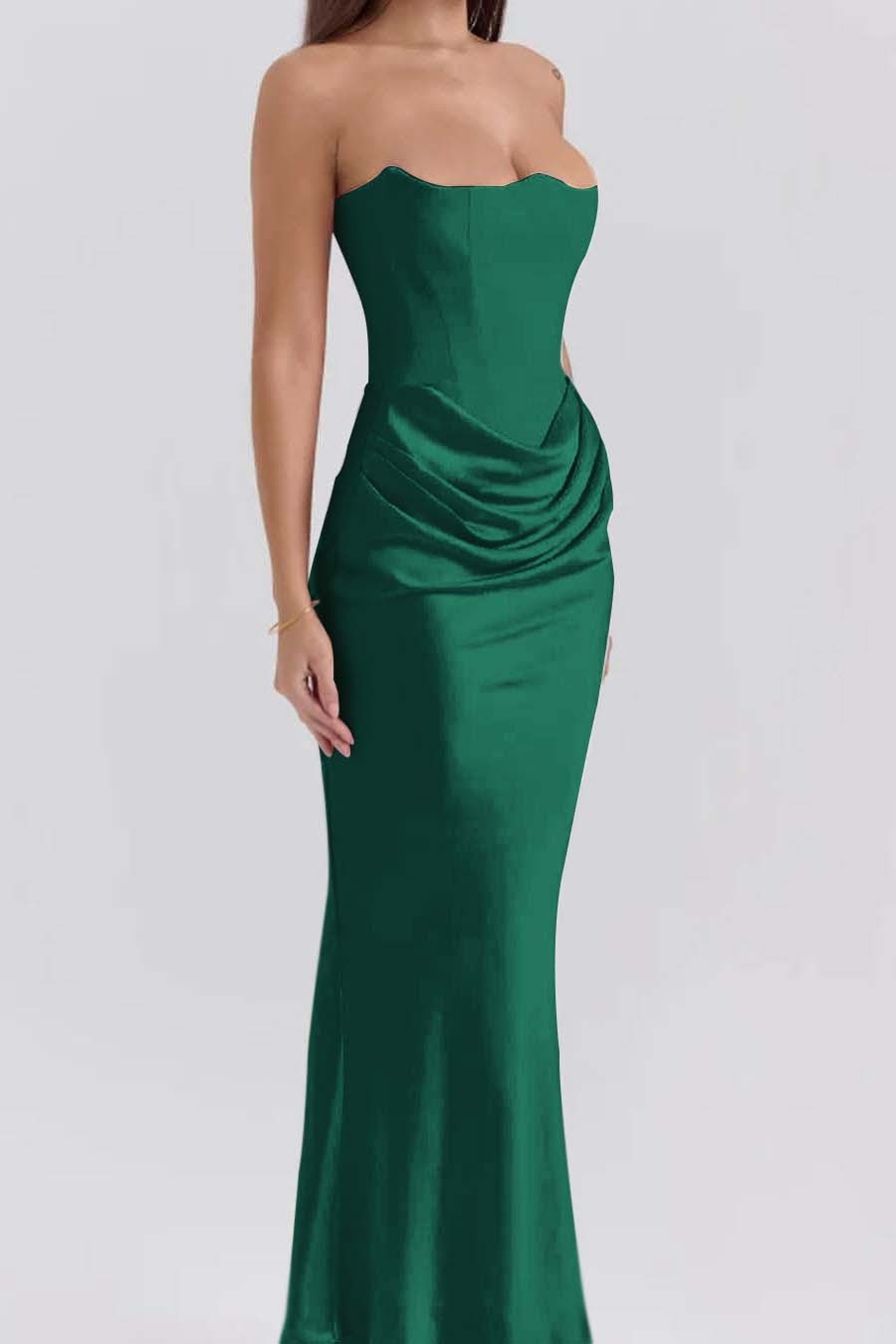 Pink Strapless Sleeveless  Mermaid Long Prom Dress With Pleated