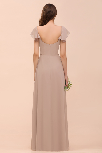 BMbridal Elegant Chiffon Slit Affordable Bridesmaid Dresses with  Short Sleeves-BMbridal