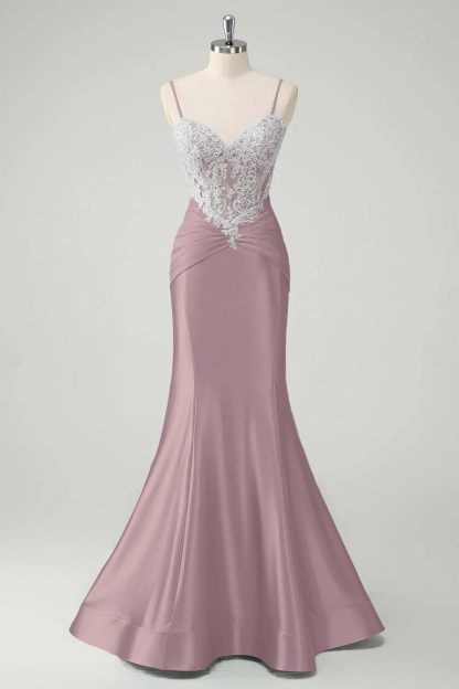 Sleeveless Spaghetti Strap Long Mermaid Prom Dress With Appliques