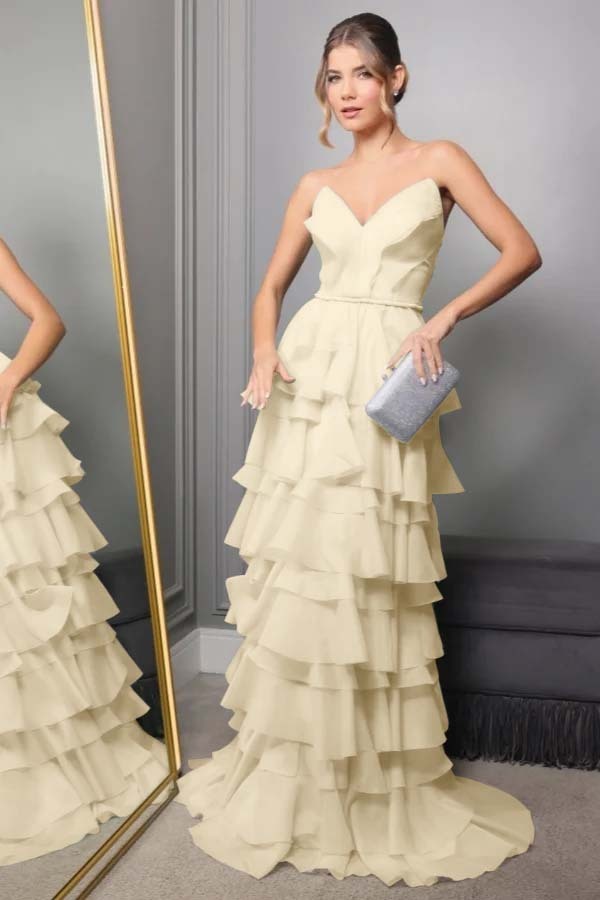 Spaghetti Strap V Neck Sleeveless Long Prom Dress With Pleated