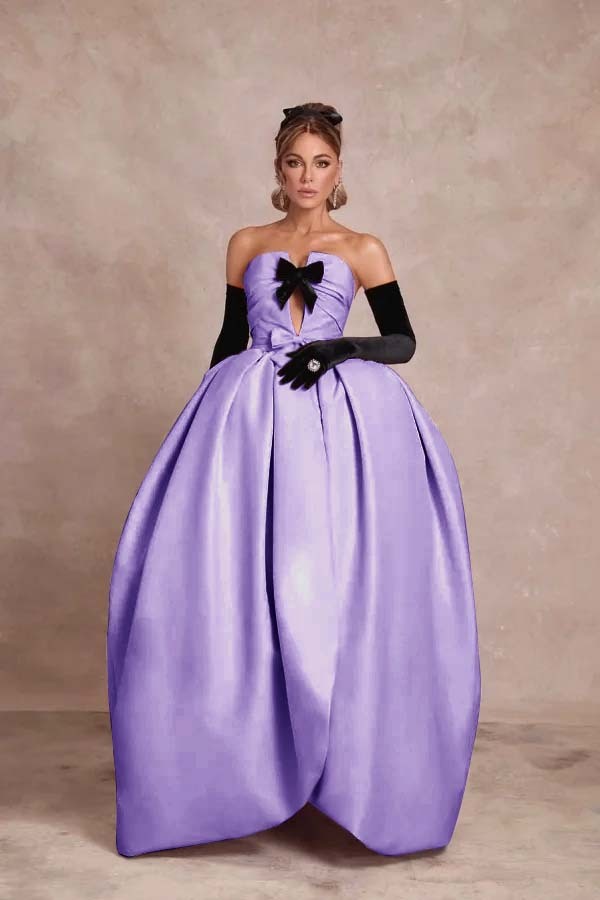 Strapless Sleeveless Long Ball Gown Prom Dress With Long Gloves