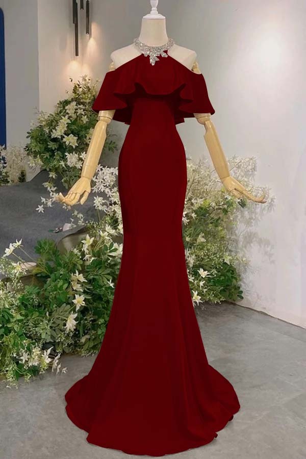 Sleeveless Off the Shoulder Long Mermaid Prom Dress With Pleated