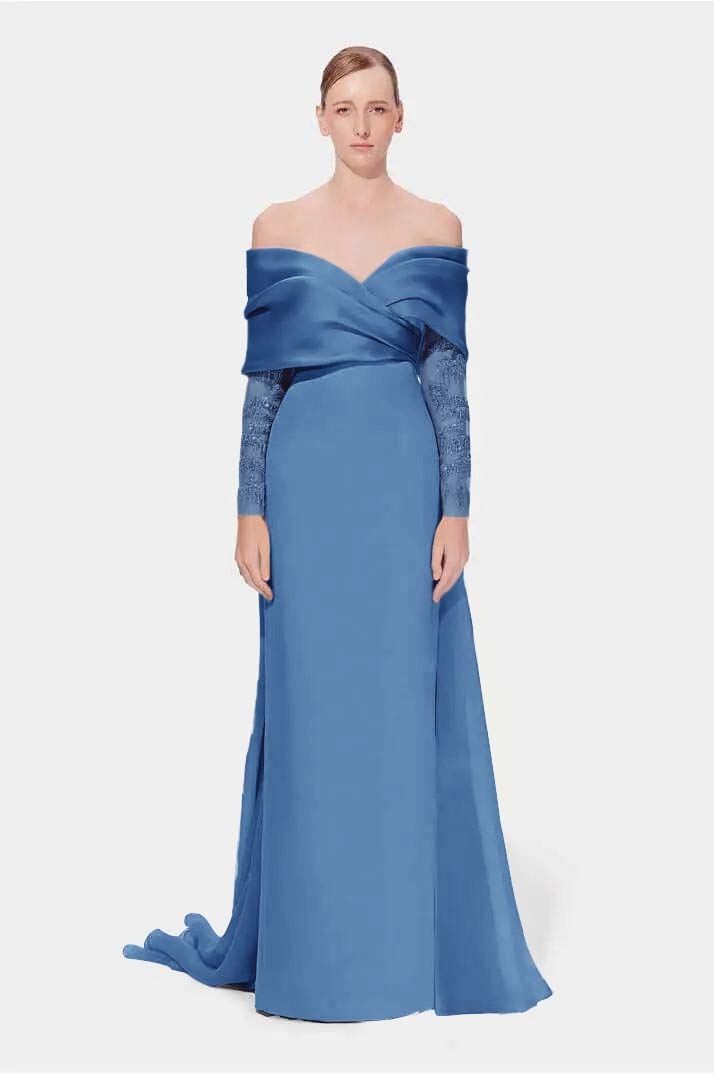 Off the Shoulder Long Sleeves Long Mermaid Prom Dress With Appliques