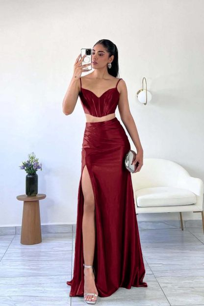Spaghetti Strap Sleeveless Mermaid Long Prom Dress With Split