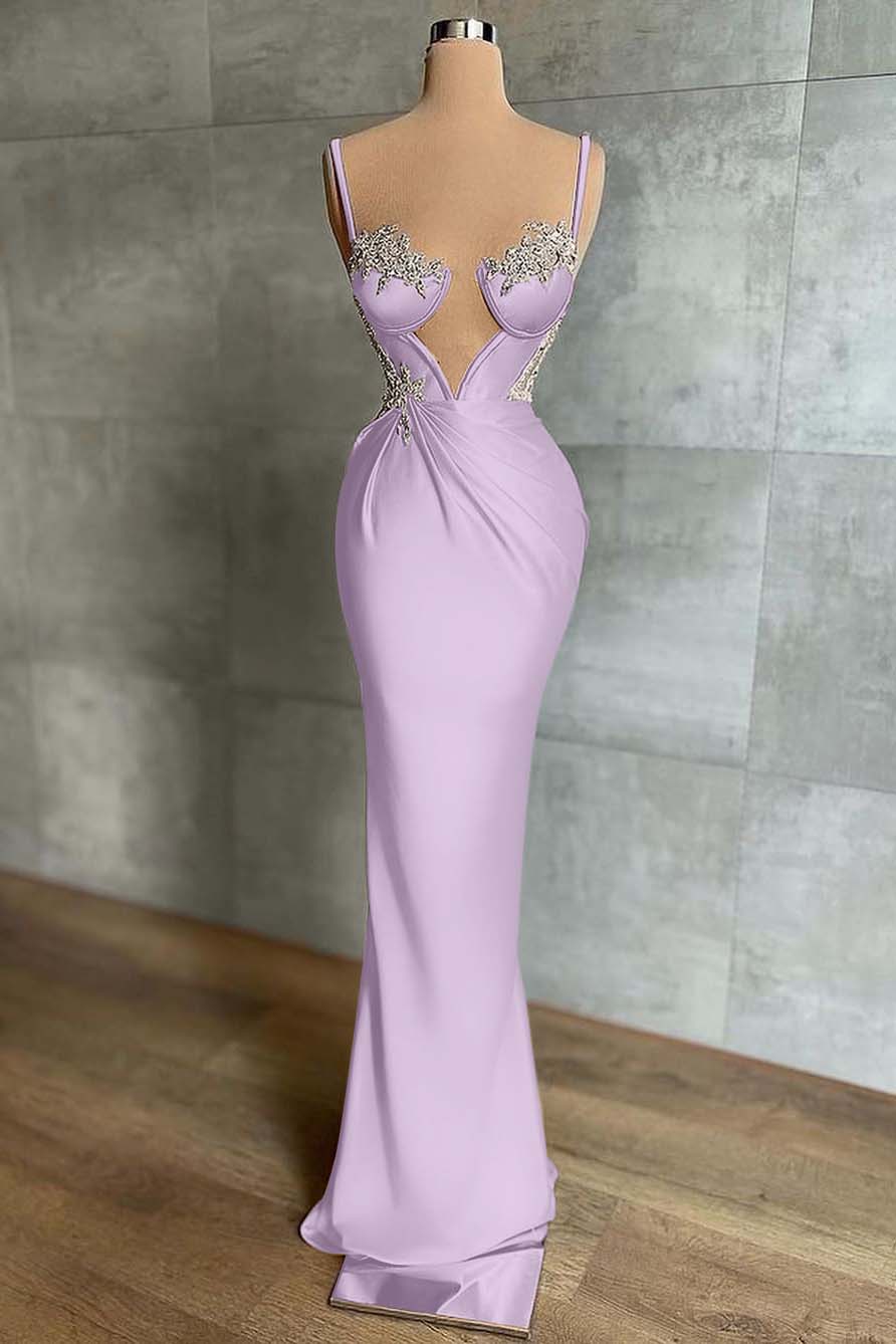 Pink Spaghetti Strap Mermaid Prom Dress Sleeveless With Appliques