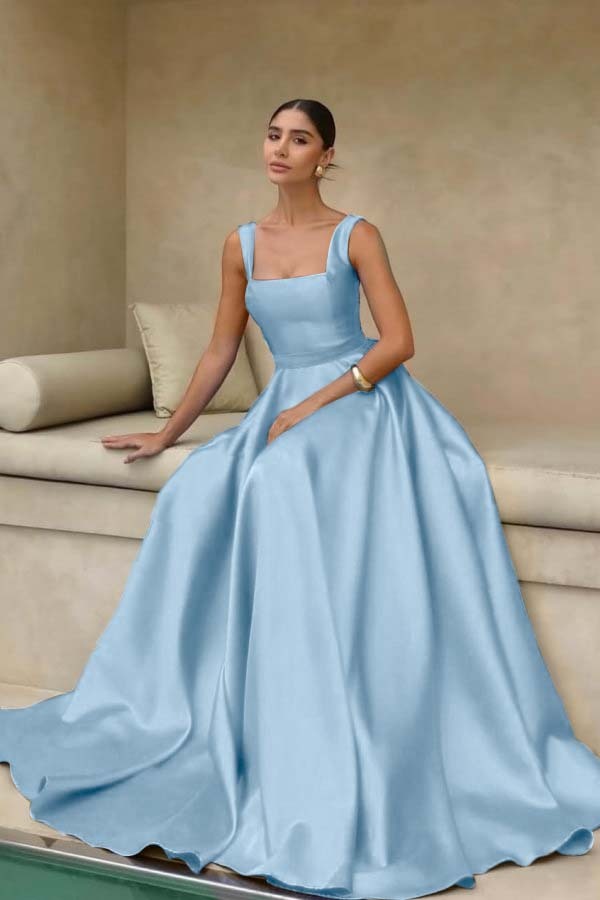 Stain Straps Sleeveless A Line Long Prom Dress With Pleated