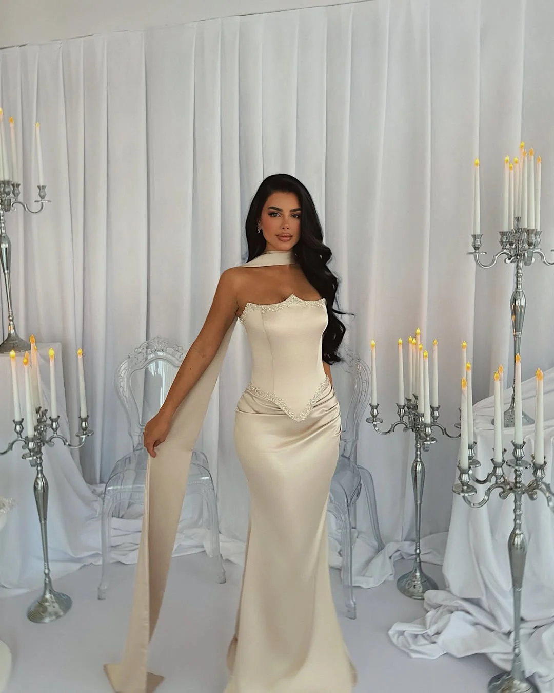 Strapless Sleeveless Long Mermaid Prom Dress With Beading Pleated