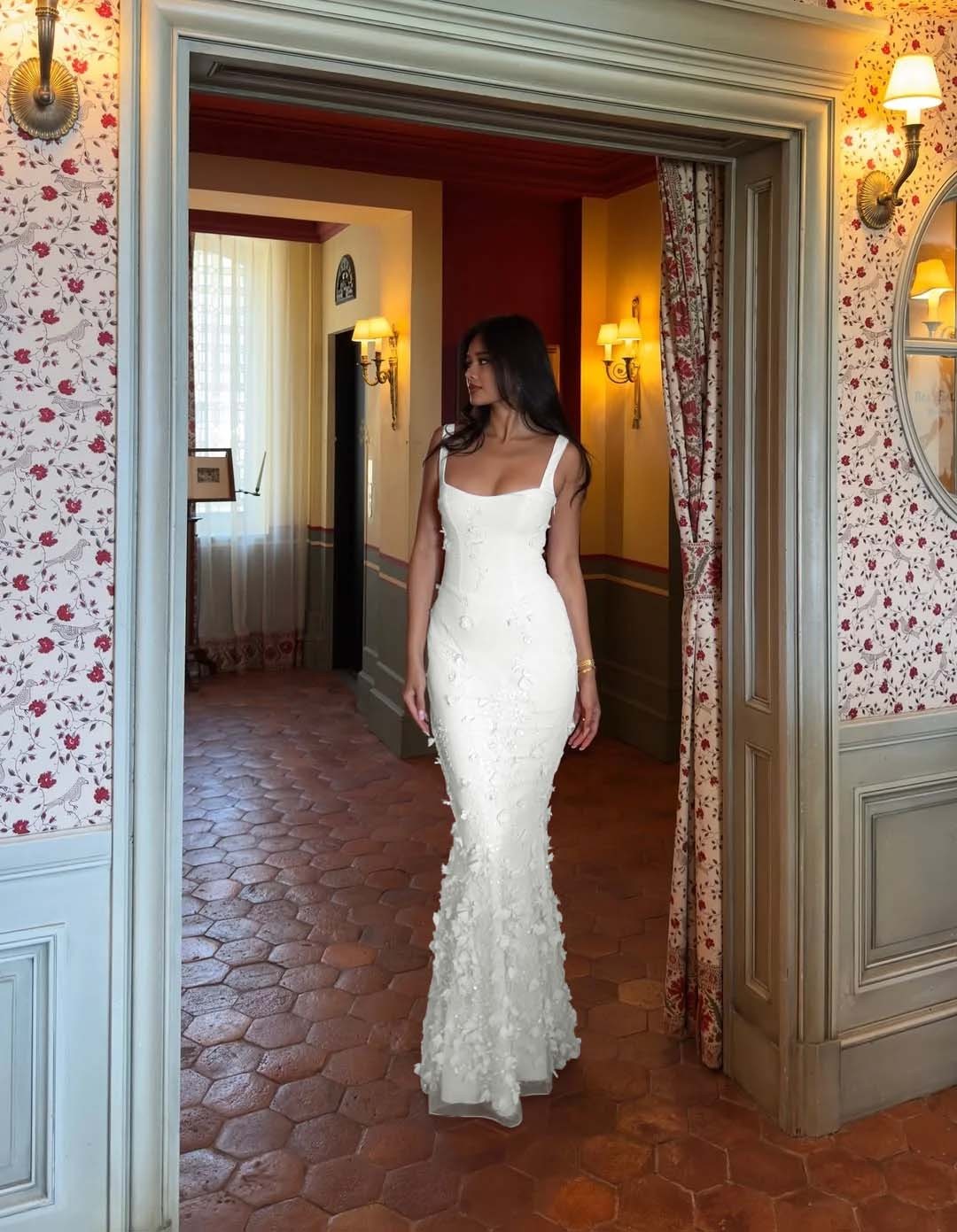 Straps Sleeveless Long Mermaid Prom Dress With Appliques Pleated