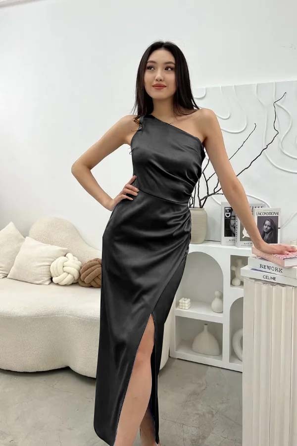 Chic Sleeveless One Shoulder Long Prom Dress With Pleated Split