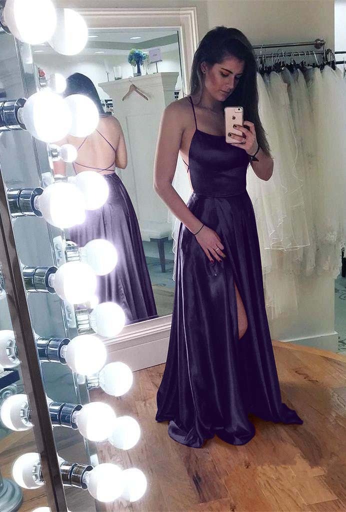 Mermaid Front Split Spaghetti Strap Sleeveless Backless Long Prom Dress