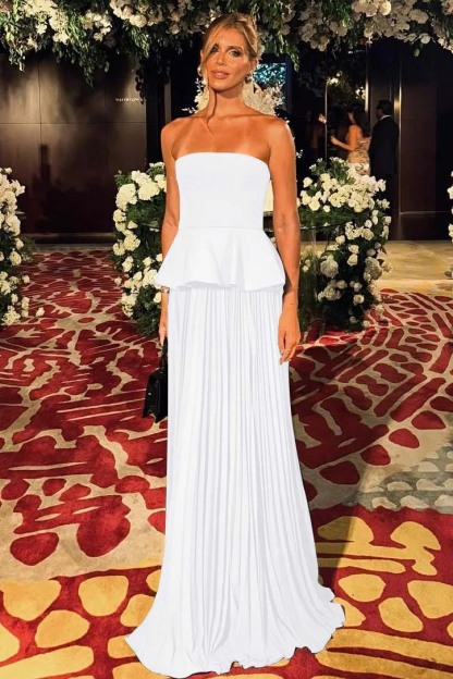 Black Sleeveless Strapless Long Prom Dress With Pleated Ruffles