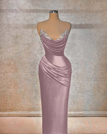 Chic Strapless Sleeveless Long Prom Dress With Beading Pleated