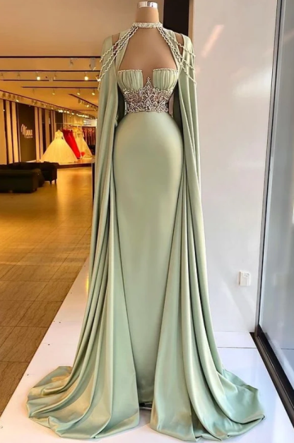 Halter Sleeveless Long Mermaid Prom Dress With Pleated Beading