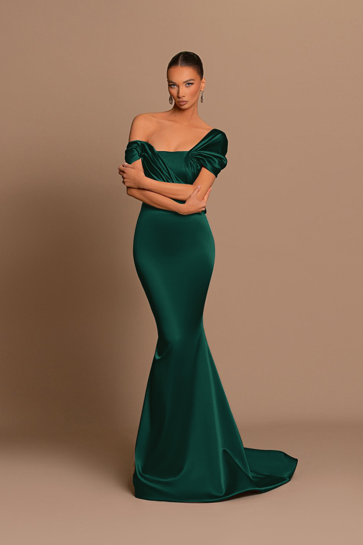 Glamorous Gray Off the Shoulder Mermaid Prom Dress With Pleated