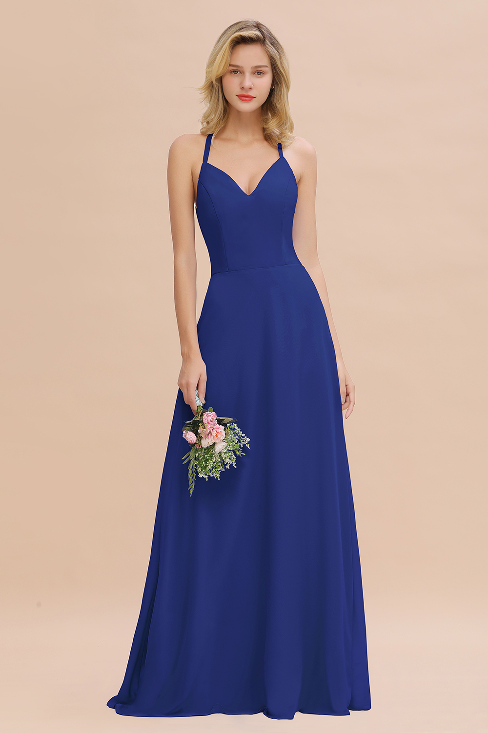 BMbridal Modest Halter V-Neck Sleeveless Long Bridesmaid Dresses Online-BMbridal