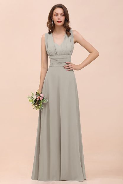 BMbridal New Arrival Dusty Blue Ruched Long Convertible Bridesmaid Dresses-BMbridal