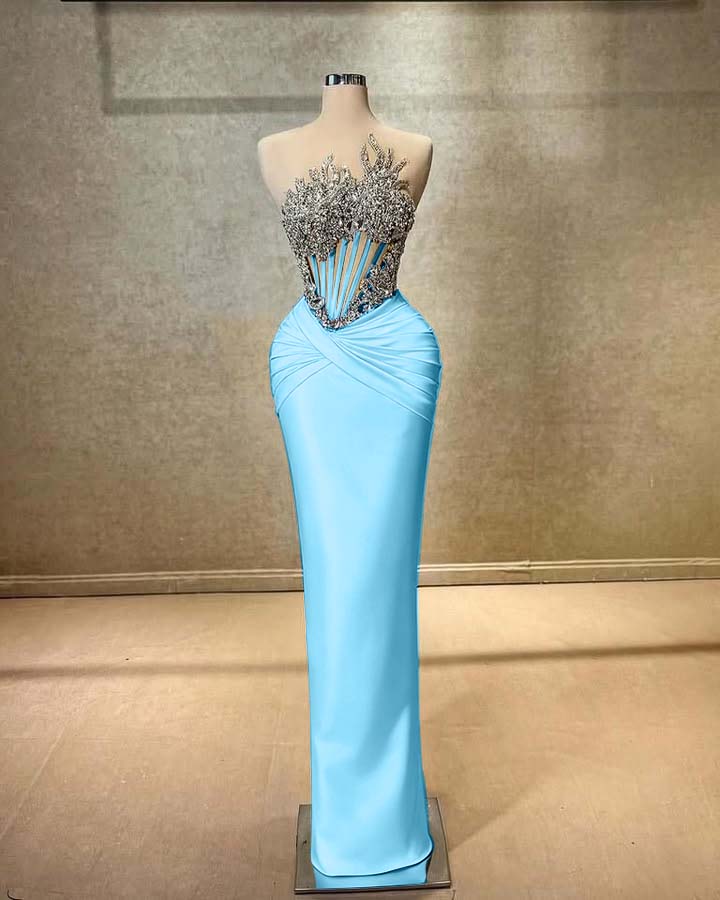 Strapless Sleeveless Long Mermaid Prom Dress With Beading Pleated