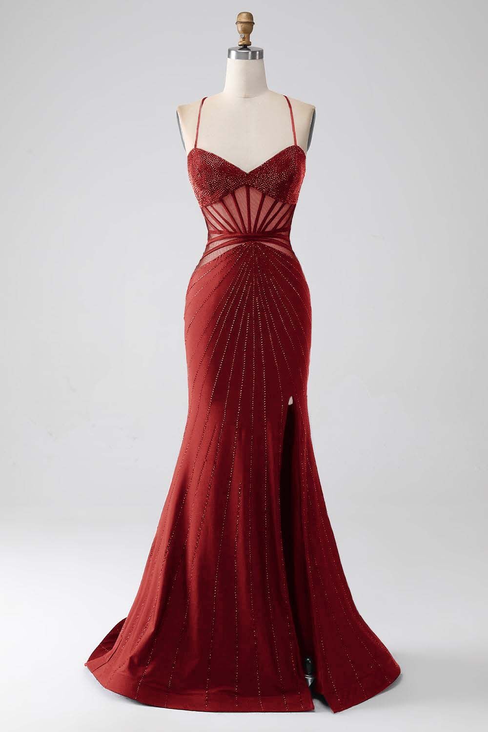 Spaghetti Strap Sleeveless Long Mermaid Prom Dress With Beading