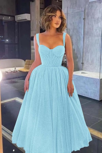 Gorgeous Spaghetti Strap Sweetheart Sequins Prom Dress With Tulle