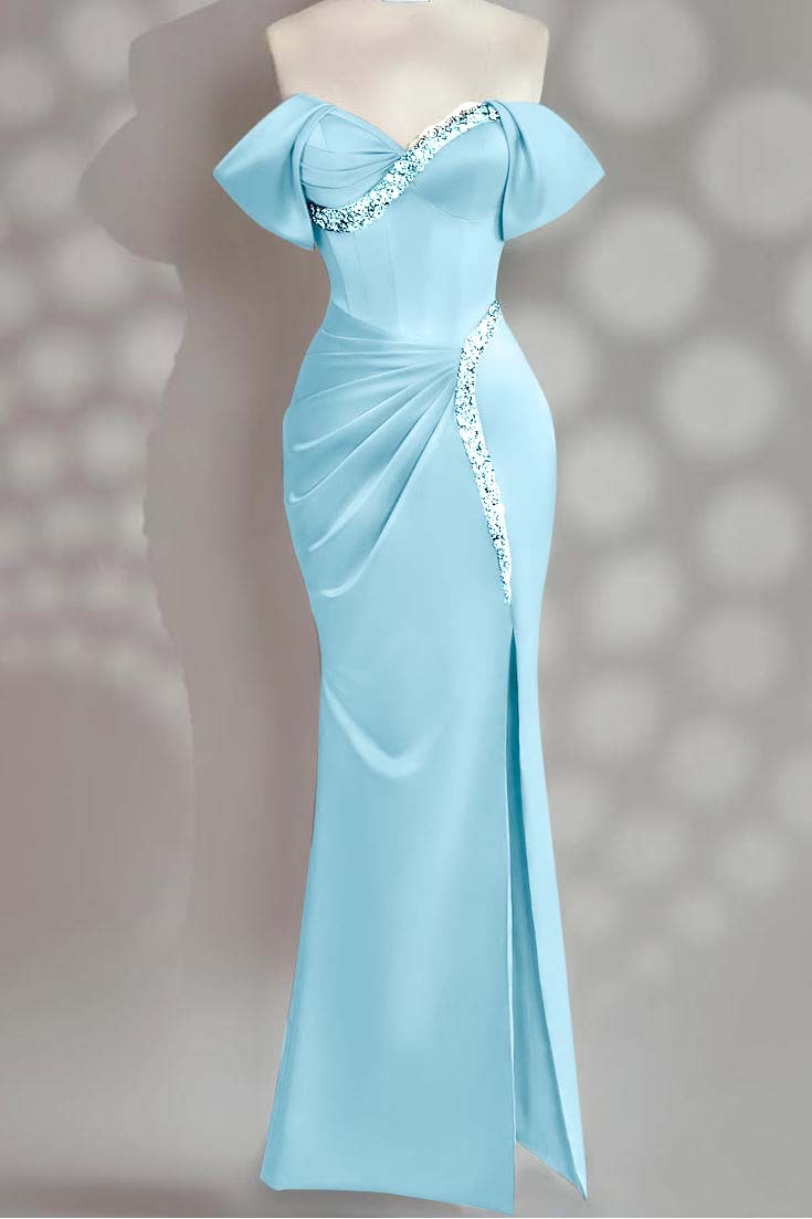 Sleeveless Off the Shoulder Long Mermaid Prom Dress With Beading