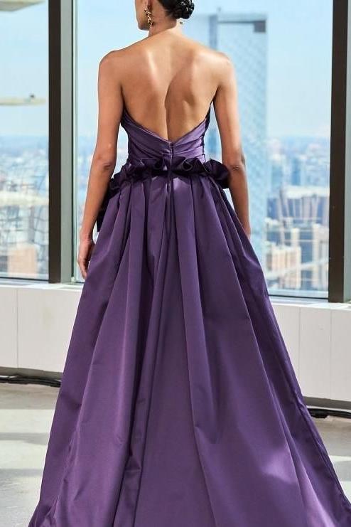 Strapless Backless Sleeveless Long A Line Prom Dress With Pleated
